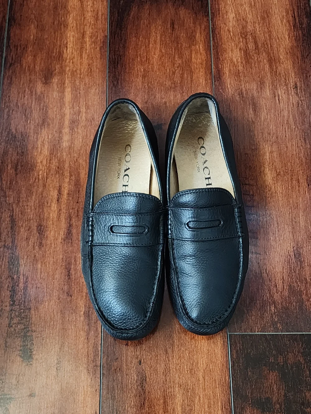 COACH Men’s Black Leather Driving Loafers Penny Loafers US 7